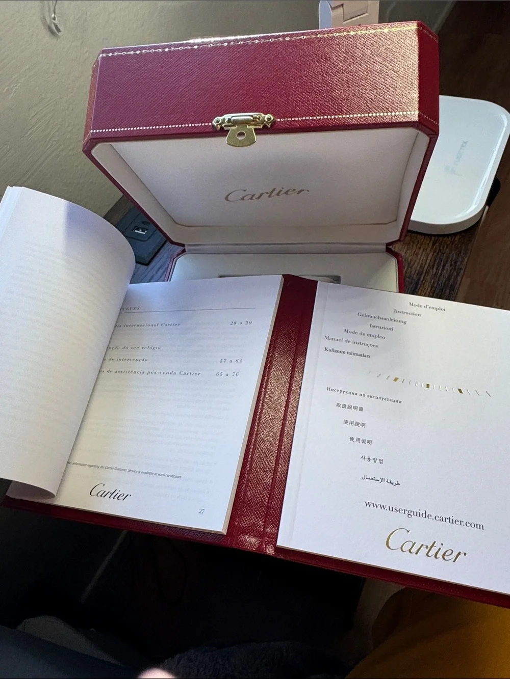 Cartier Red Decorative Jewelry Storage Box with Gold Trim with book